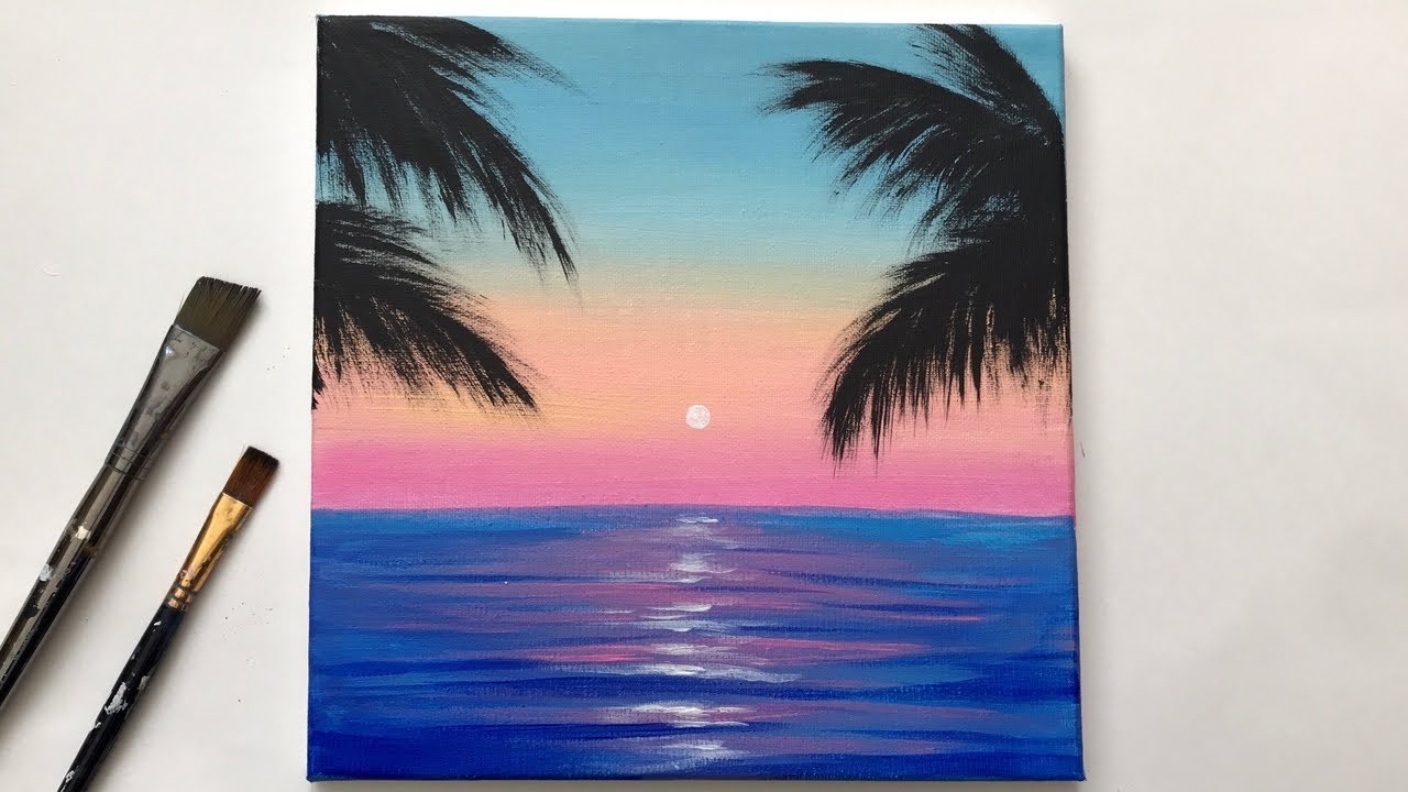Acrylic Painting For Beginners On Canvas Calm Sunset 